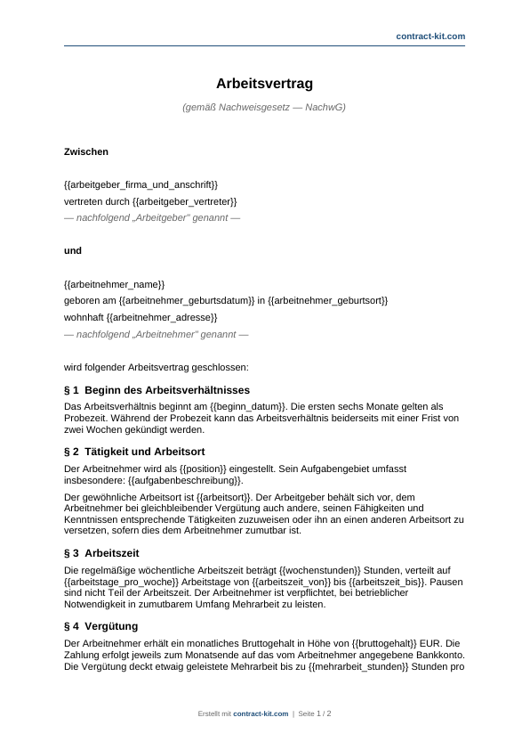 Arbeitsvertrag (Vollzeit)