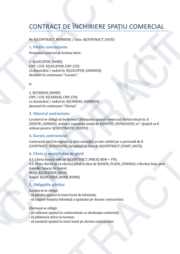 Contract de Închiriere Comercială