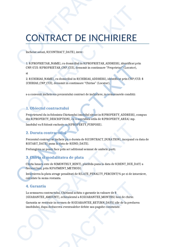 Contract de Închiriere