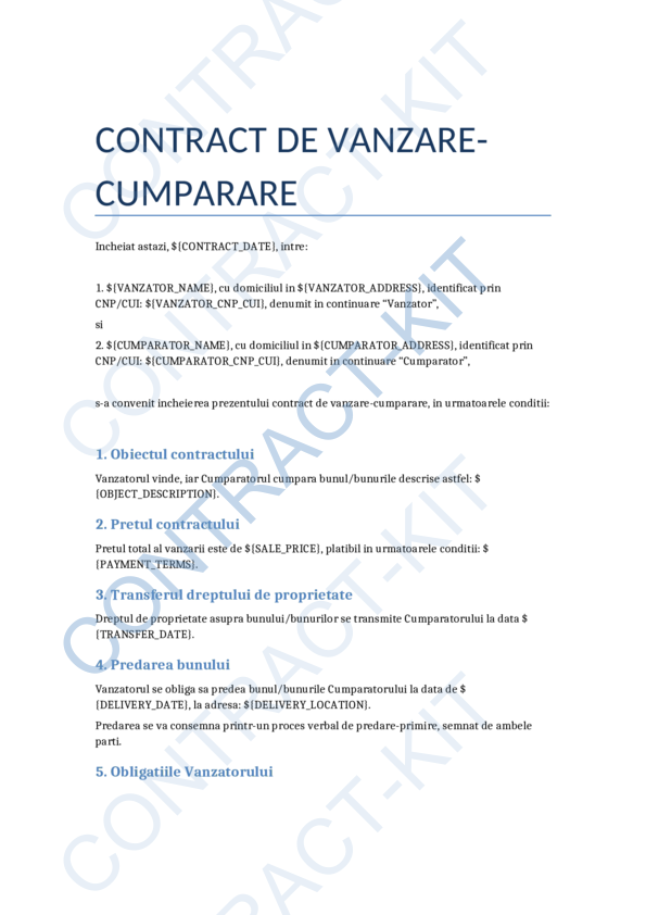 Contract de Vânzare-Cumpărare