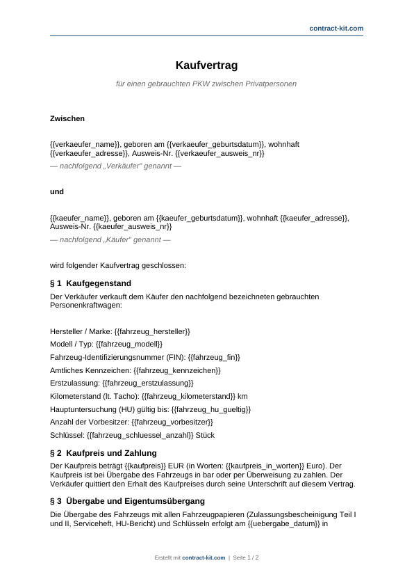 Kaufvertrag Auto (privat)