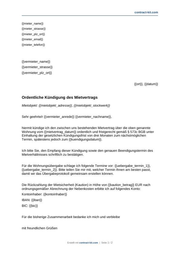 Kündigung Mietvertrag