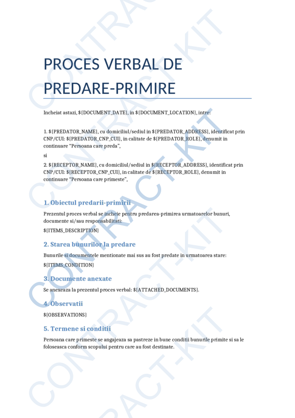 Proces Verbal de Predare-Primire