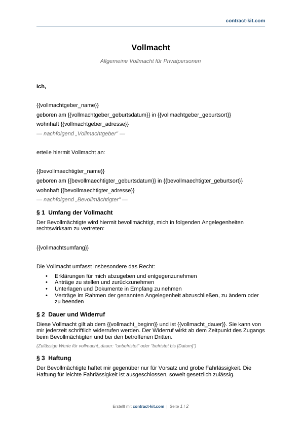 Allgemeine Vollmacht