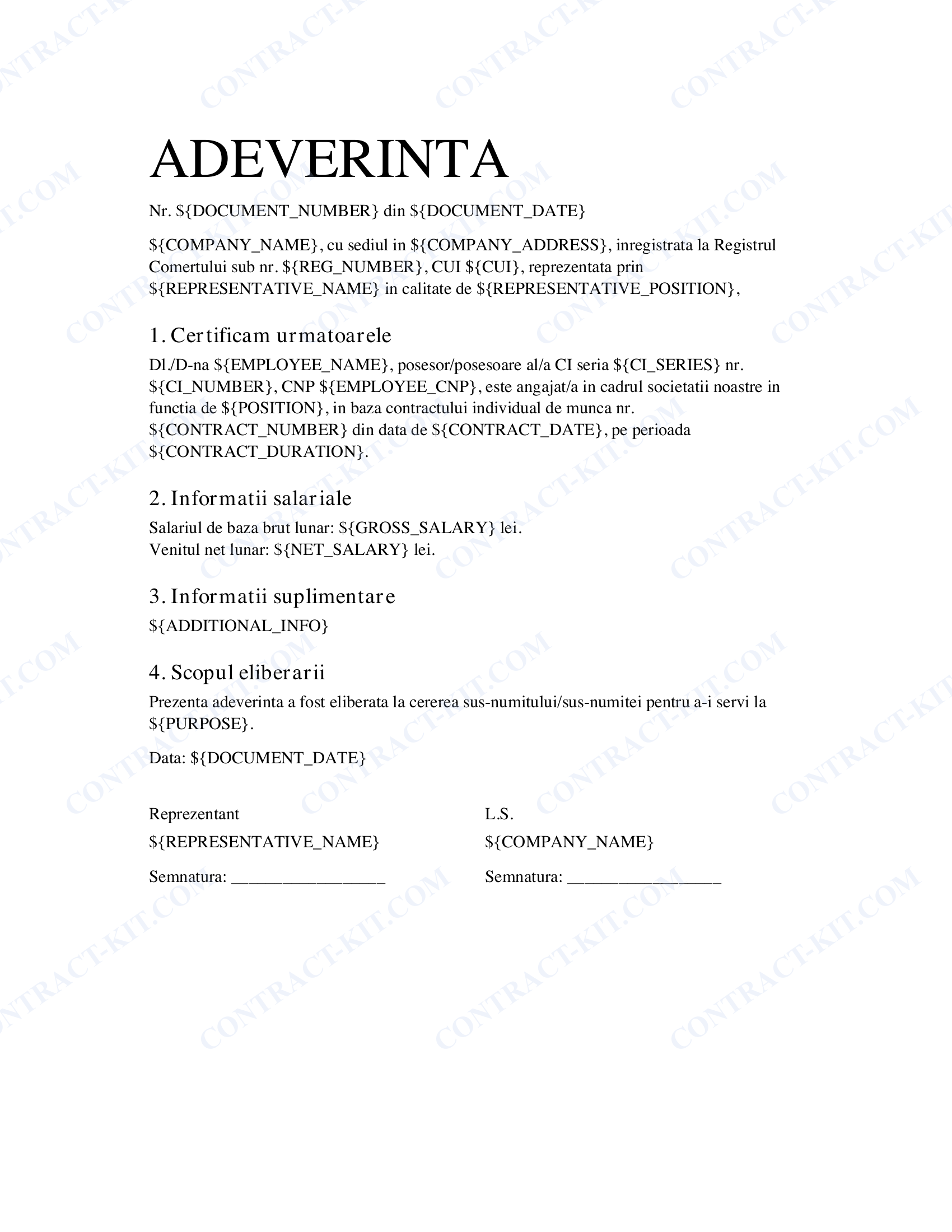 Adeverință de Salariat