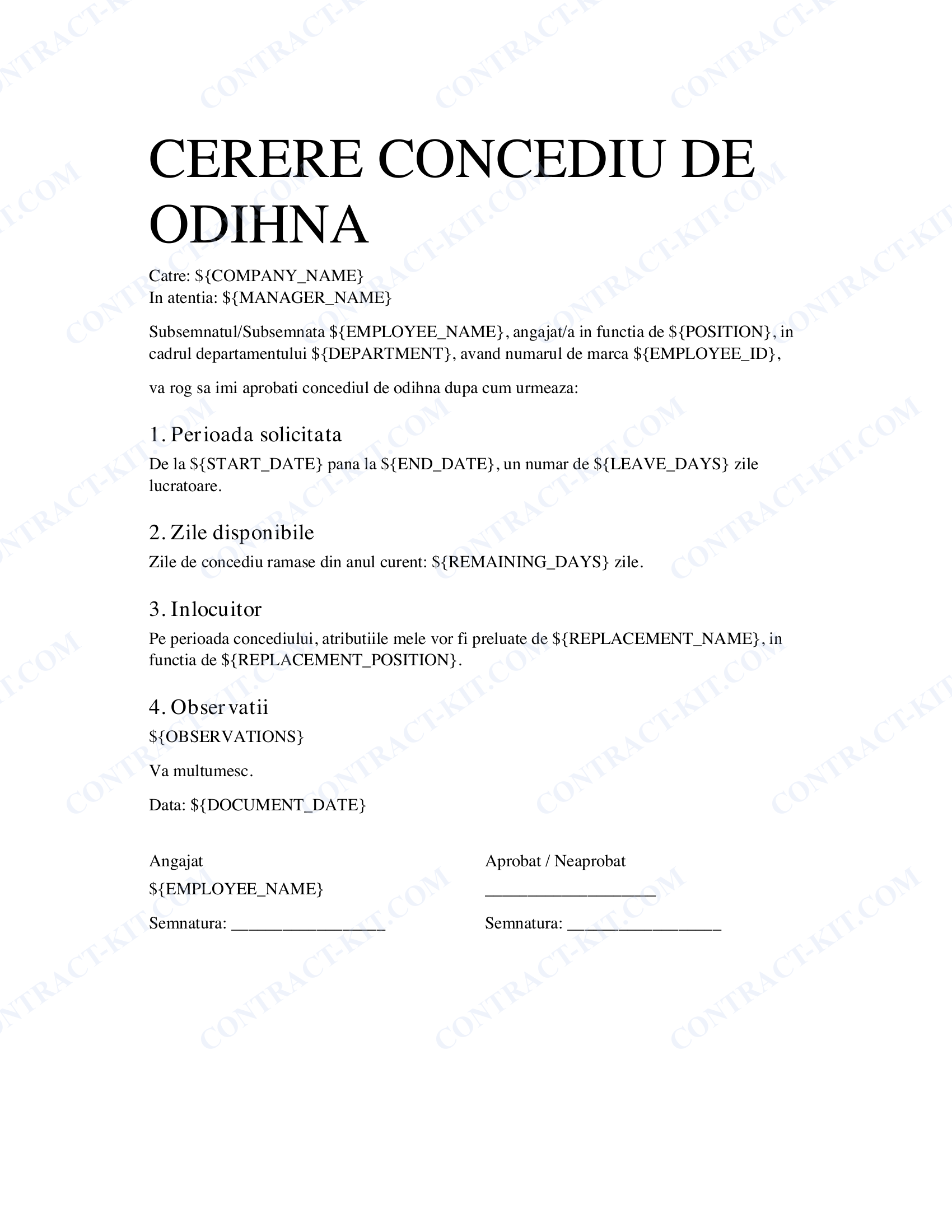 Cerere Concediu de Odihnă